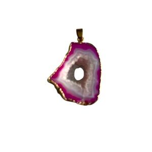 Gold Plated Natural Fuchsia And White Agate Pendant